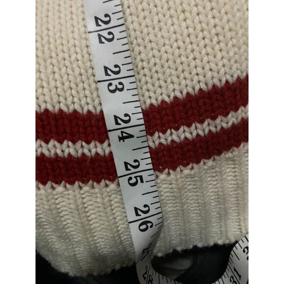 Vtg silton Knit Sweater ram horns Men Large brown cream Red Stripe Reindeer - Picture 9 of 10